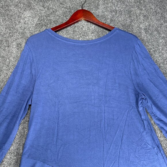 LOGO Lori Goldstein Womens Medium Tunic Top Blue Stretch Asymmetrical Tie Hem - Picture 8 of 8